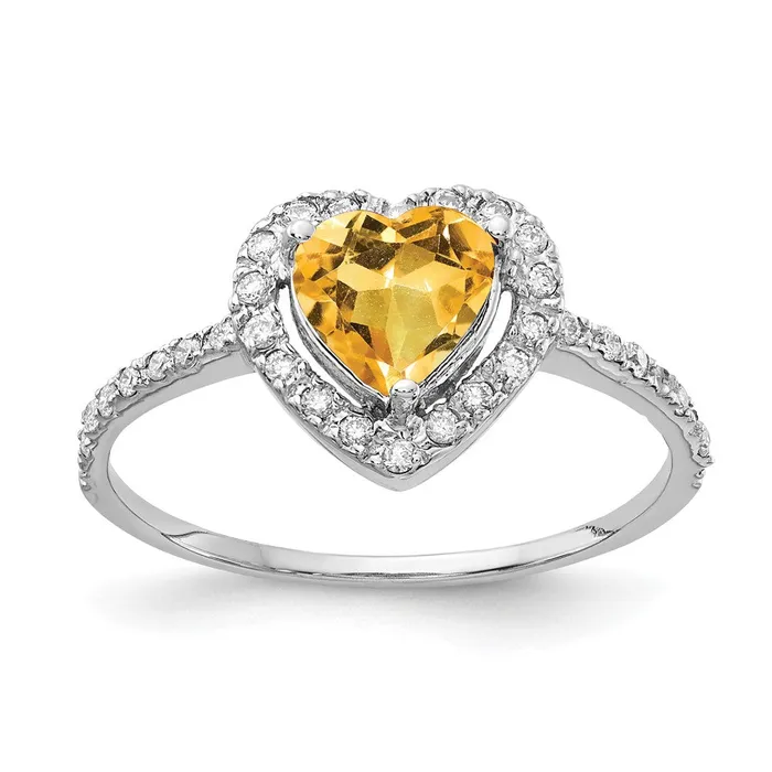 Goldiacom Rings 14k White Gold 6mm Heart Citrine A Real Diamond ring