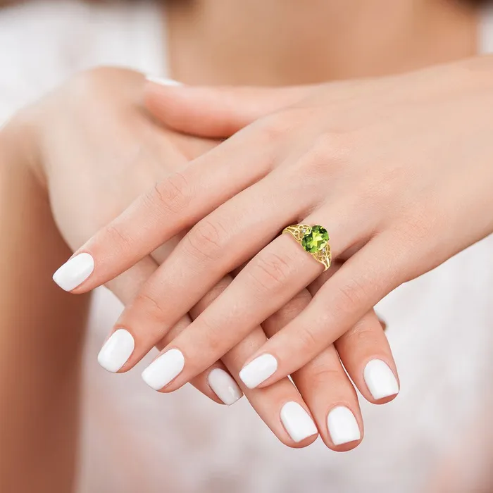 Goldiacom Rings 14K Yellow Gold 9x7mm Oval Peridot VS Real Diamond ring