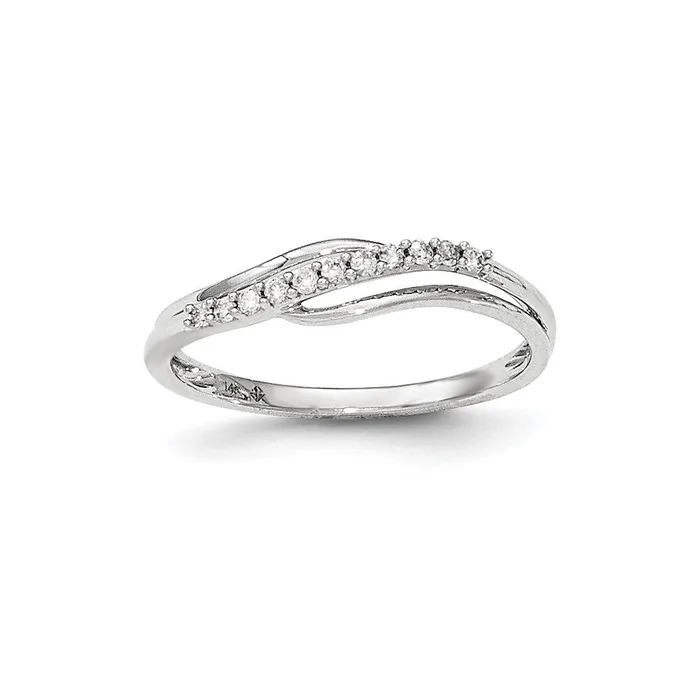Goldiacom Rings 14kt White Gold Polished Fancy Wave Real Diamond Ring