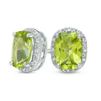 Goldia CushionCut Peridot and Diamond Accent Frame Stud Earrings in Sterling Silver Earrings Goldia CushionCut Peridot and Diamond Accent Frame Stud Earrings in Sterling Silver Earrings