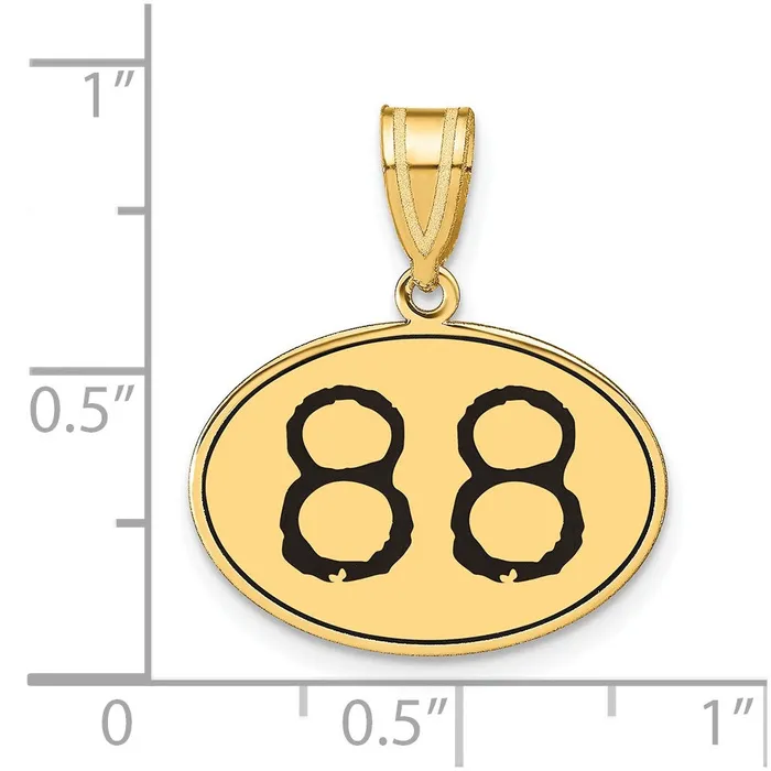 Goldia Necklaces 14k Yellow Gold Polished Number 88 Black Enamel Oval Pendant
