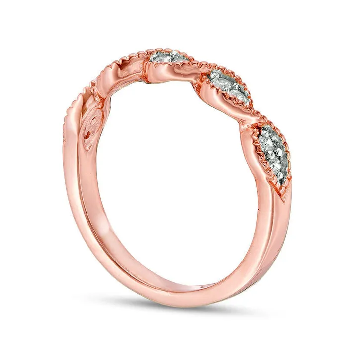 Goldia Rings 017 CT TW Natural Diamond Twist Antique VintageStyle Stackable Band in Solid 10K Rose Gold Goldia Rings 017 CT TW Natural Diamond Twist Antique VintageStyle Stackable Band in Solid 10K Rose Gold