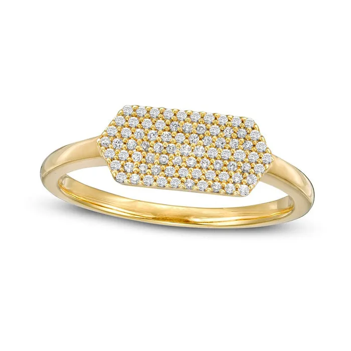 Goldia Rings 020 CT TW Composite Natural Diamond Elongated Hexagon Signet Ring in Solid 10K Yellow Gold Goldia Rings 020 CT TW Composite Natural Diamond Elongated Hexagon Signet Ring in Solid 10K Yellow Gold
