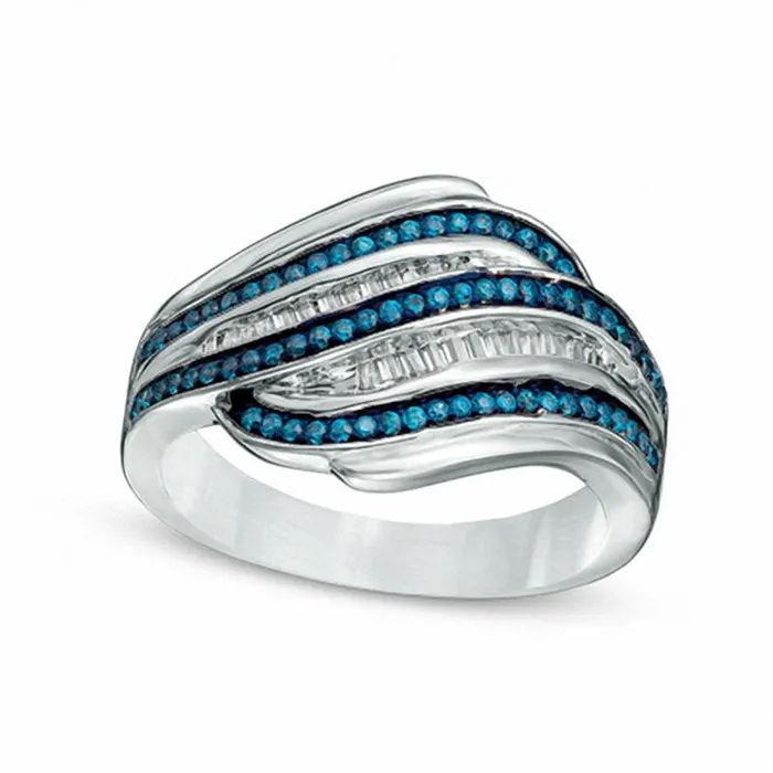 Goldia Rings 033 CT TW Enhanced Blue and White Natural Diamond MultiRow Slant Ring in Sterling Silver Goldia Rings 033 CT TW Enhanced Blue and White Natural Diamond MultiRow Slant Ring in Sterling Silver