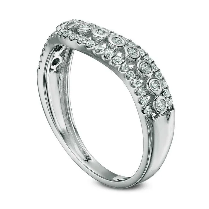 Goldia Rings 033 CT TW Natural Diamond Three Row Contour Wedding Band in Solid 10K White Gold Goldia Rings 033 CT TW Natural Diamond Three Row Contour Wedding Band in Solid 10K White Gold