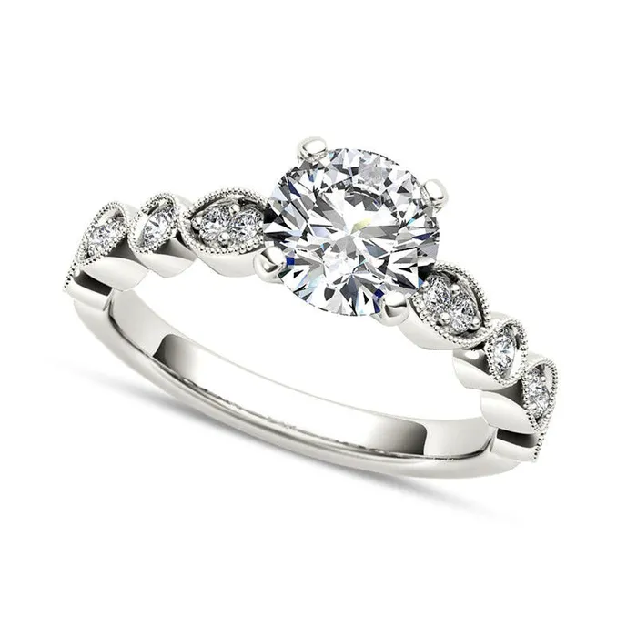 Goldia Rings 10 CT TW Natural Diamond Antique VintageStyle Engagement Ring in Solid 14K White Gold Goldia Rings 10 CT TW Natural Diamond Antique VintageStyle Engagement Ring in Solid 14K White Gold