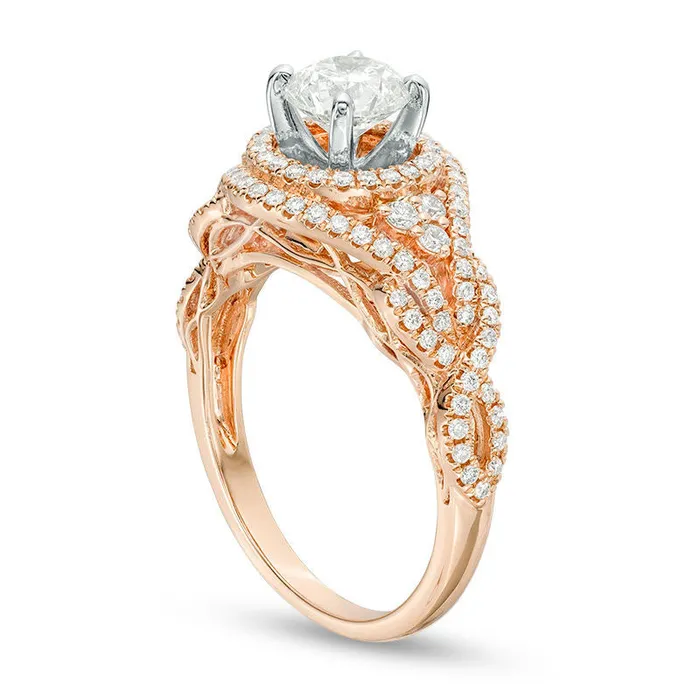 Goldia Rings 10 CT TW Natural Diamond Double Frame TriSides Twist Engagement Ring in Solid 14K Rose Gold Goldia Rings 10 CT TW Natural Diamond Double Frame TriSides Twist Engagement Ring in Solid 14K Rose Gold