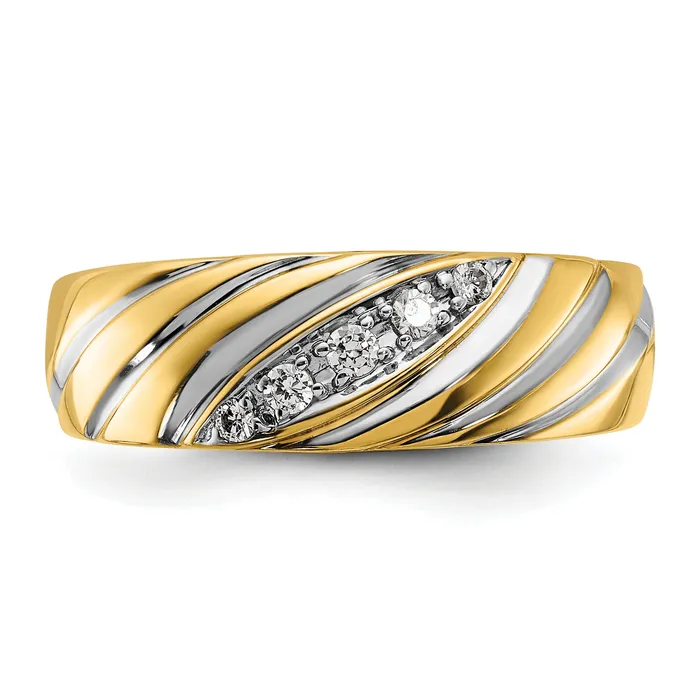 Goldia Rings 14k Yellow Rhodium with White 16 Ct Lab Grown Diamond VSSI G Polished and Grooved Mens Ring