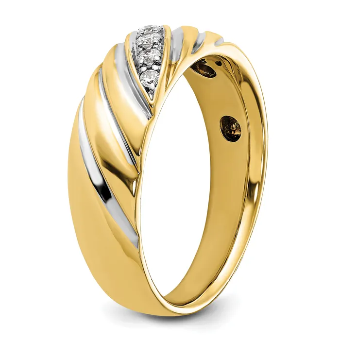 Goldia Rings 14k Yellow Rhodium with White 16 Ct Lab Grown Diamond VSSI G Polished and Grooved Mens Ring