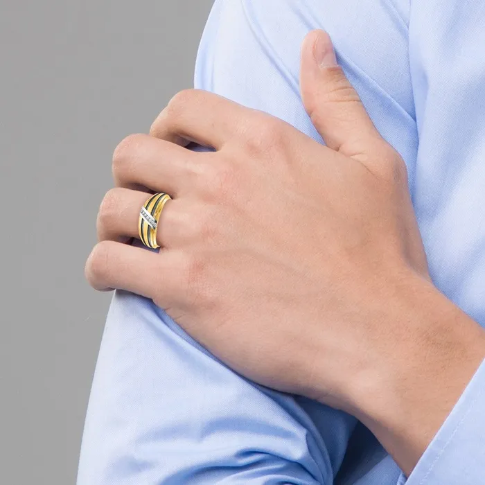 Goldia Rings 14k Yellow u0026 Rhodium Gold with Black White Rhodium Mens Satin 120 carat Diamond Complete Ring