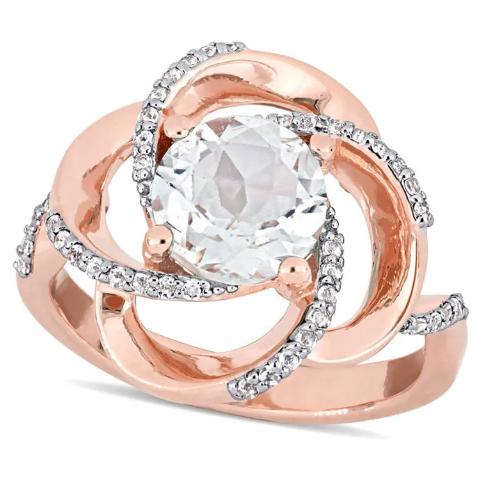 Goldia Rings 80mm White Topaz Flower Swirl Frame Ring in Sterling Silver with Rose Rhodium Goldia Rings 80mm White Topaz Flower Swirl Frame Ring in Sterling Silver with Rose Rhodium