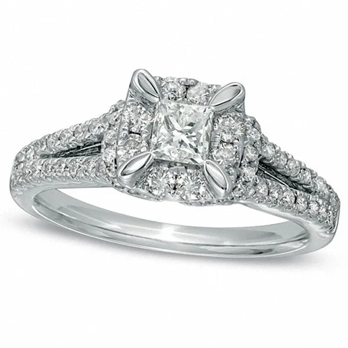 Goldia Rings Previously Owned 10 CT TW PrincessCut Natural Diamond Antique VintageStyle Engagement Ring in Solid 14K White Gold Goldia Rings Previously Owned 10 CT TW PrincessCut Natural Diamond Antique VintageStyle Engagement Ring in Solid 14K White Gold