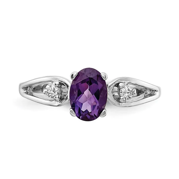 Goldia Rings Solid 14k White Gold 7x5mm Oval Simulated Amethyst A CZ Ring