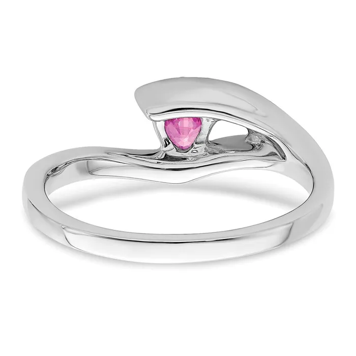 Goldia Rings Solid 14k White Gold Trillion Created PinK Simulated Sapphire and CZ Ring