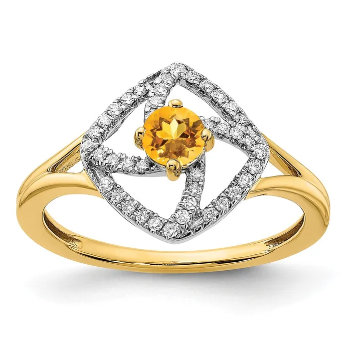 Goldia Rings Solid 14k Yellow Gold Polished Simulated CZ and Citrine Square Ring Goldia Rings Solid 14k Yellow Gold Polished Simulated CZ and Citrine Square Ring