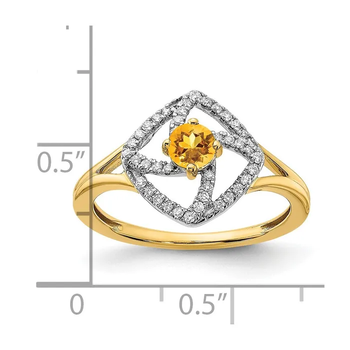 Goldia Rings Solid 14k Yellow Gold Polished Simulated CZ and Citrine Square Ring