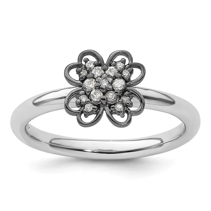 Goldia Rings Sterling Silver u0026 Blackplated Stackable Expressions Diamond Flower Ring Goldia Rings Sterling Silver u0026 Blackplated Stackable Expressions Diamond Flower Ring