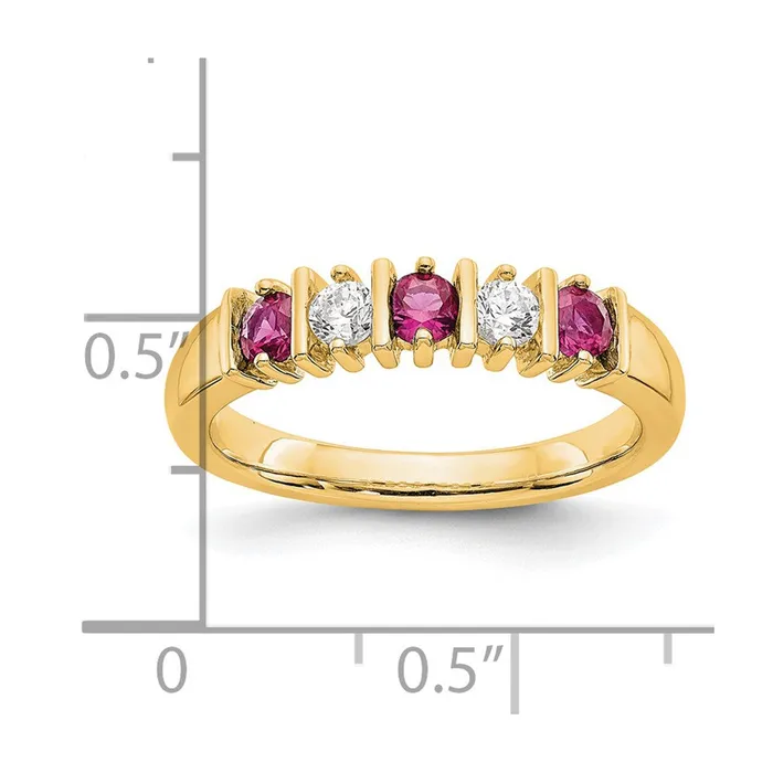 Goldia Solid 14k Yellow Gold Simulated CZ wSimulated Ruby Band Rings