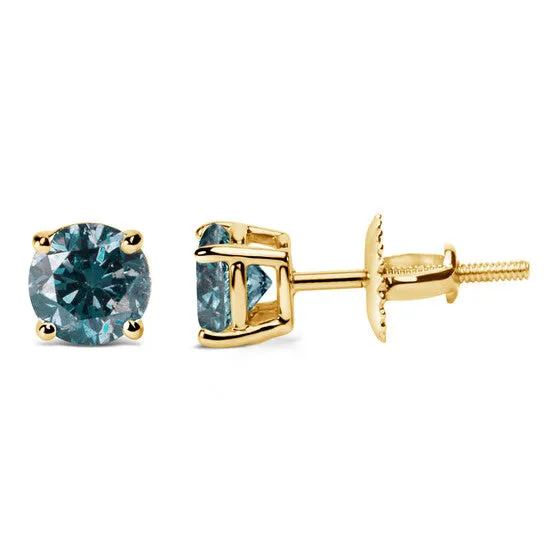 JMS always Earrings Original 14K Yellow Gold 200 Cttw Round BrilliantCut Lab Grown Blue Diamond Classic 4Prong Stud Earrings with Screw Backs VS1VS2 Clarity JMS always Earrings Original 14K Yellow Gold 200 Cttw Round BrilliantCut Lab Grown Blue Diamond Classic 4Prong Stud Earrings with Screw Backs VS1VS2 Clarity