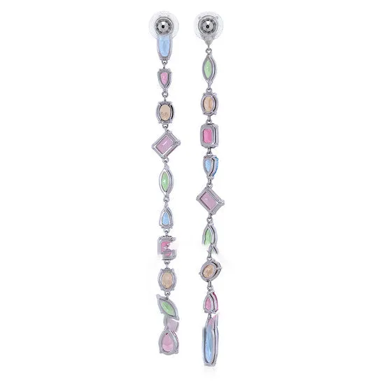 JMS always Earrings Original Swarovski Light Multicolored Rhodium Plated Gema Long Drop Earrings JMS always Earrings Original Swarovski Light Multicolored Rhodium Plated Gema Long Drop Earrings