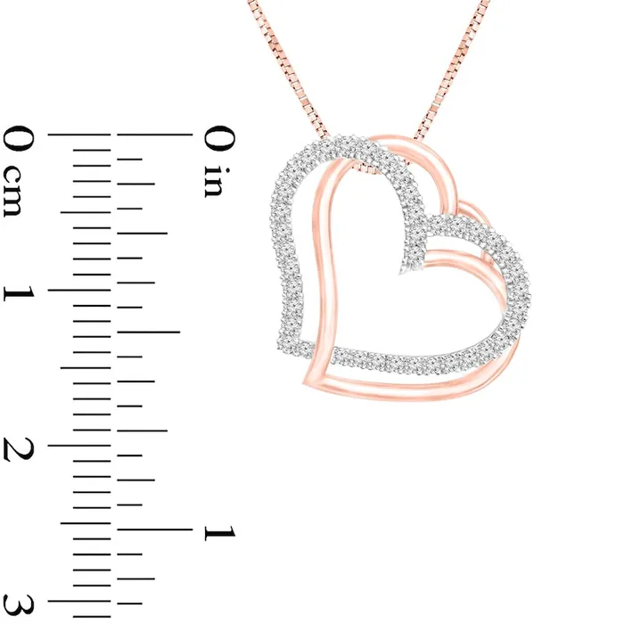 Necklaces 025 CT TW Natural Diamond Double Tilted Heart Outline Pendant in 10K TwoTone Gold Goldia Necklaces 025 CT TW Natural Diamond Double Tilted Heart Outline Pendant in 10K TwoTone Gold Goldia