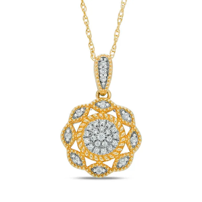 Necklaces Goldia 01 CT TW Composite Natural Diamond Scallop Frame Pendant in 10K Yellow Gold Necklaces Goldia 01 CT TW Composite Natural Diamond Scallop Frame Pendant in 10K Yellow Gold