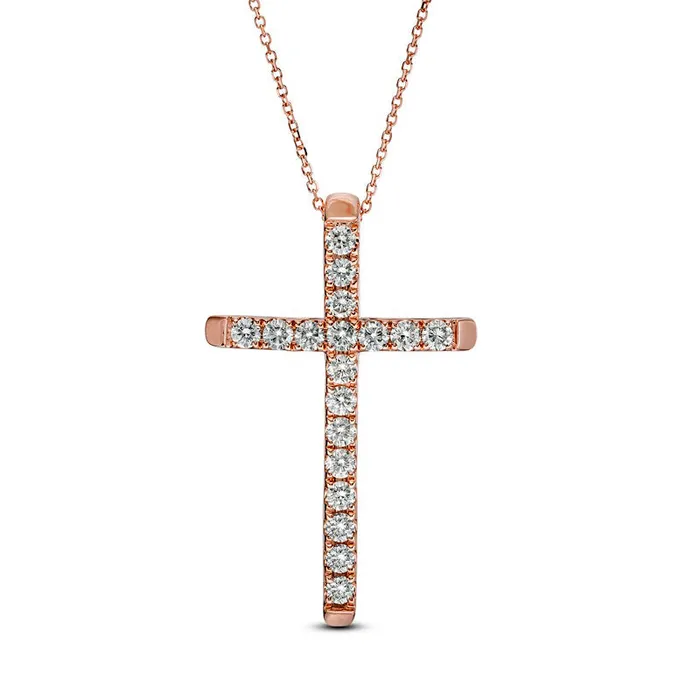 Necklaces Goldia 1 CT TW Certified Natural Diamond Cross Pendant in 14K Rose Gold HI1 Necklaces Goldia 1 CT TW Certified Natural Diamond Cross Pendant in 14K Rose Gold HI1