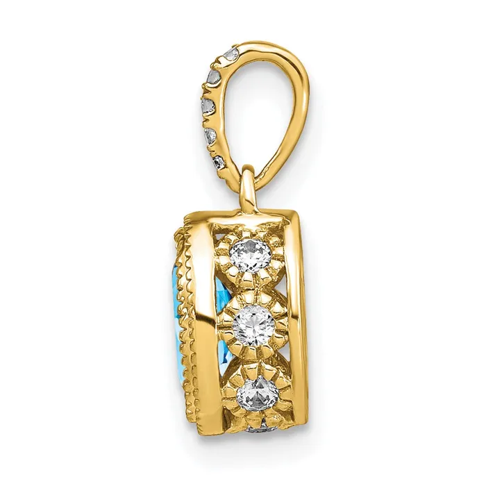 Necklaces Goldia 14K Yellow Gold Oval Blue Topaz and Real Diamond Pendant