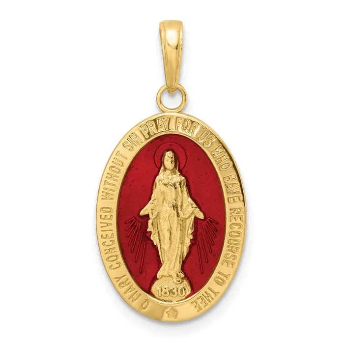 Necklaces Goldia 14k Yellow Gold Red Enameled Miraculous Medal Pendant