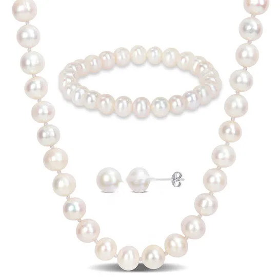 Original AMOUR 758mm Freshwater Cultured Pearl 3piece Set Of Necklace Earrings Bracelet In Sterling Silver JMS always Earrings Original AMOUR 758mm Freshwater Cultured Pearl 3piece Set Of Necklace Earrings Bracelet In Sterling Silver JMS always Earrings