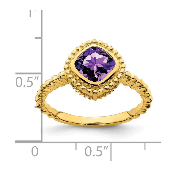 Rings 14K Yellow Gold Cushion Amethyst Ring Goldia