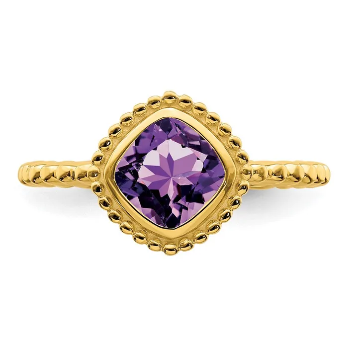 Rings 14K Yellow Gold Cushion Amethyst Ring Goldia