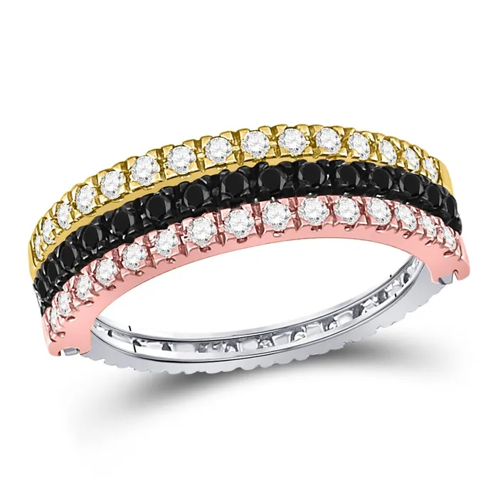 Rings gndatlanta 10k TriTone Gold Round Black Diamond Convertible Band Ring 1 Cttw Rings gndatlanta 10k TriTone Gold Round Black Diamond Convertible Band Ring 1 Cttw