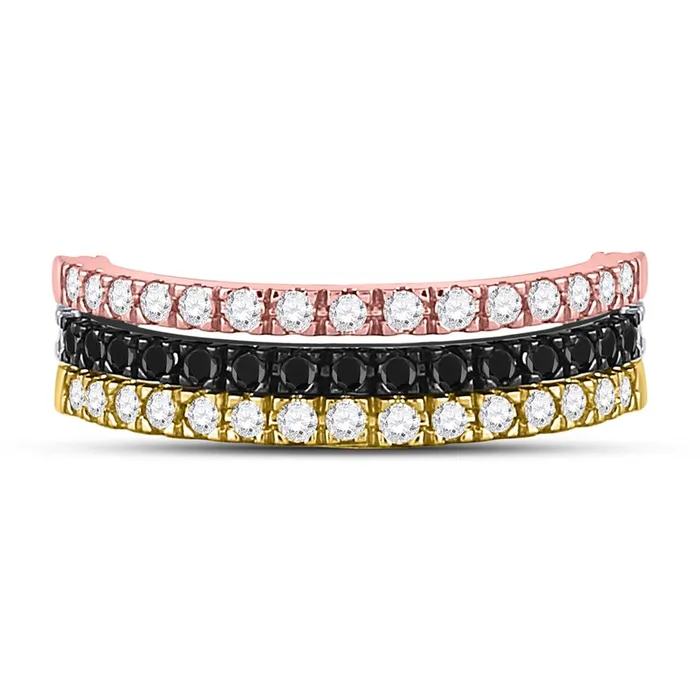 Rings gndatlanta 10k TriTone Gold Round Black Diamond Convertible Band Ring 1 Cttw