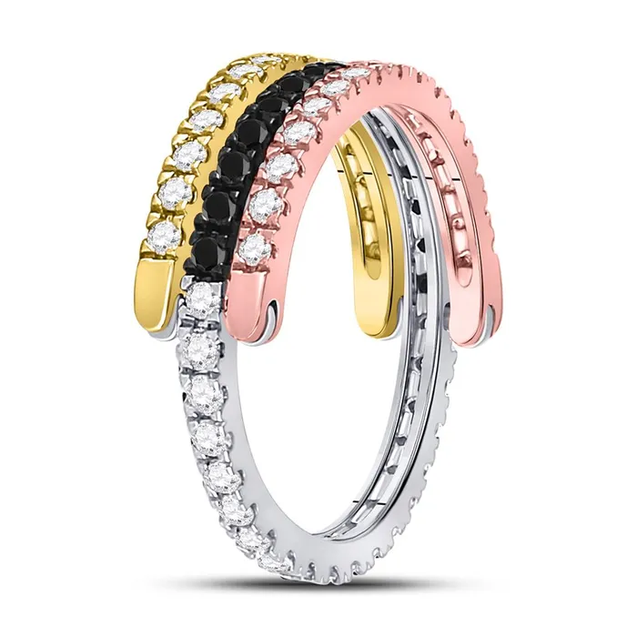 Rings gndatlanta 10k TriTone Gold Round Black Diamond Convertible Band Ring 1 Cttw