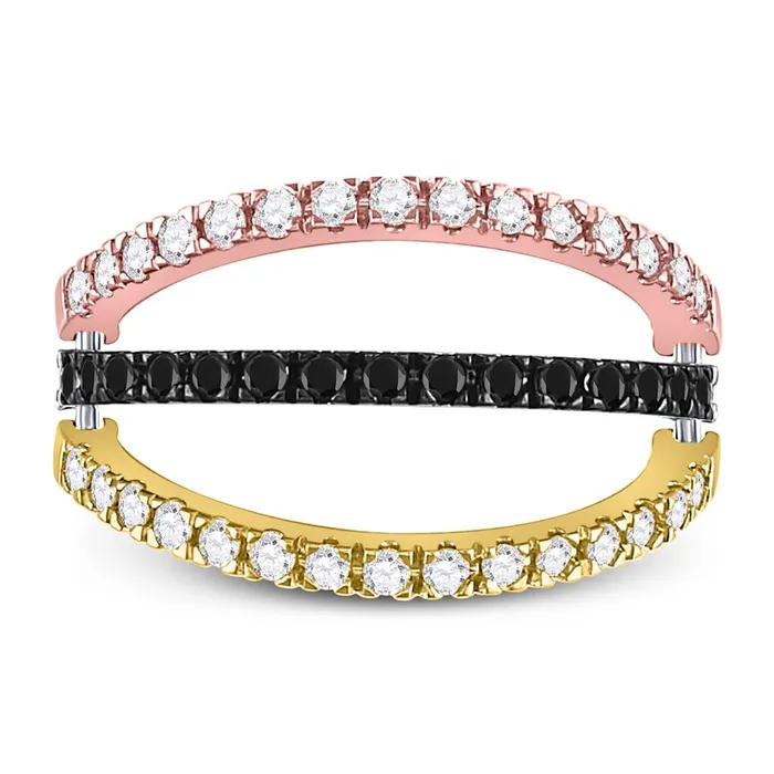 Rings gndatlanta 10k TriTone Gold Round Black Diamond Convertible Band Ring 1 Cttw