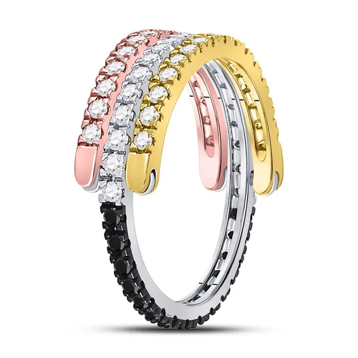 Rings gndatlanta 10k TriTone Gold Round Black Diamond Convertible Band Ring 1 Cttw