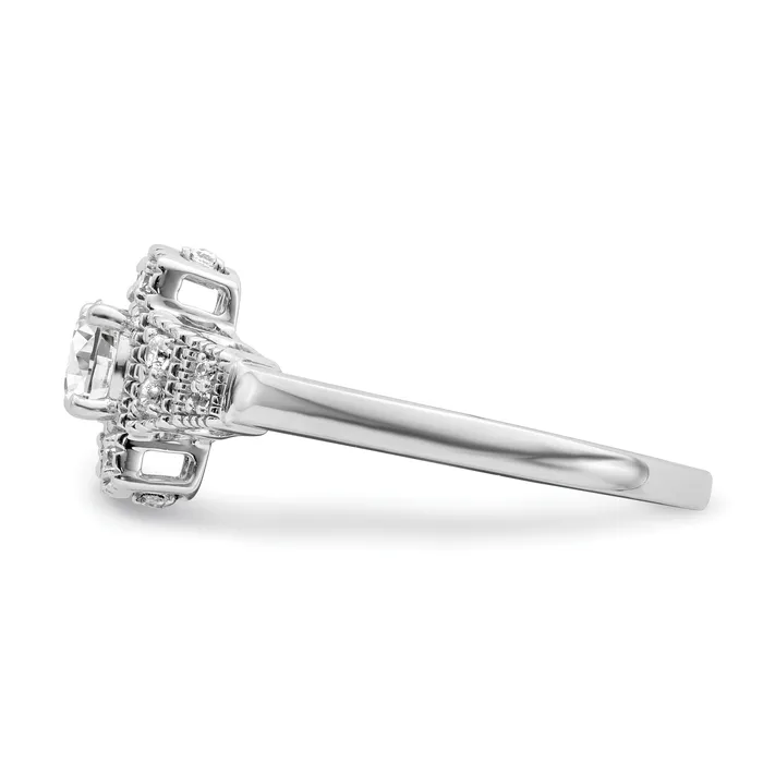 Rings Goldia 033ct CZ Solid Real 14k White Polished Art Deco 33ct Round Ctr Dia Engagement Ring