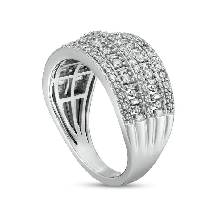 Rings Goldia 050 CT TW Baguette and Round Natural Diamond Antique VintageStyle MultiRow Anniversary Band in Solid 10K White Gold Rings Goldia 050 CT TW Baguette and Round Natural Diamond Antique VintageStyle MultiRow Anniversary Band in Solid 10K White Gold