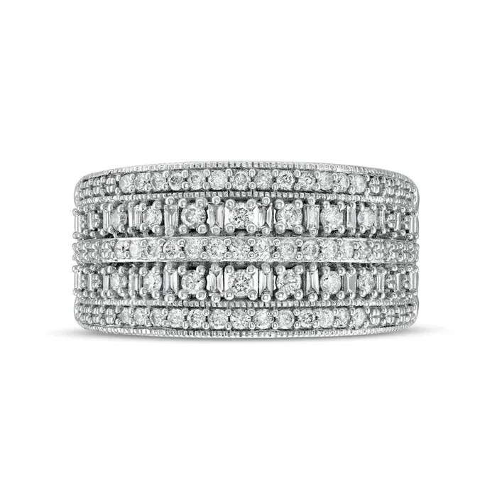 Rings Goldia 050 CT TW Baguette and Round Natural Diamond Antique VintageStyle MultiRow Anniversary Band in Solid 10K White Gold Rings Goldia 050 CT TW Baguette and Round Natural Diamond Antique VintageStyle MultiRow Anniversary Band in Solid 10K White Gold