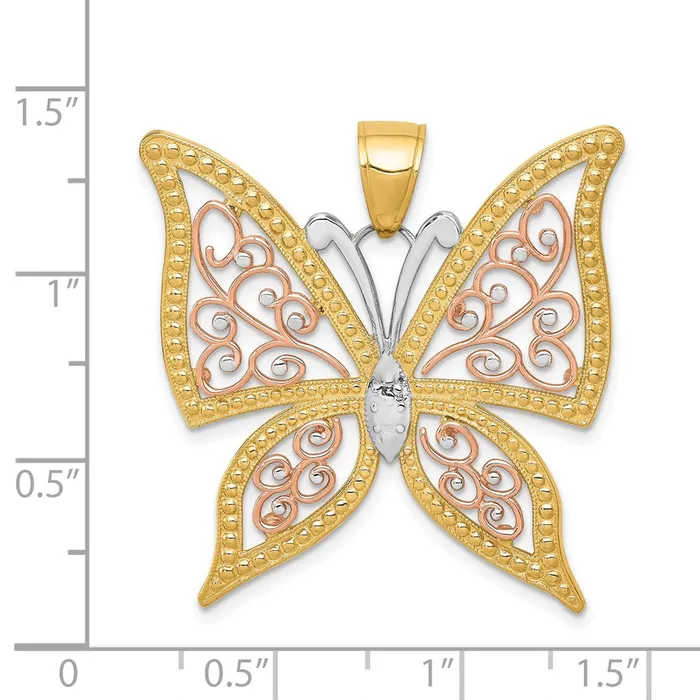 Rings Goldia 14k Twotone Gold wWhite Rhodium Diamondcut Butterfly Pendant