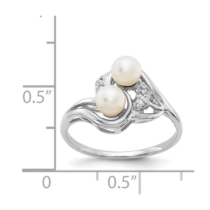 Rings Goldiacom 14k White Gold 4mm FW Cultured Pearl AA Real Diamond ring