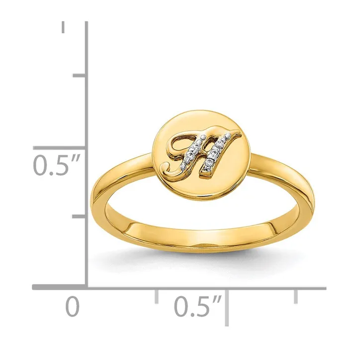 Rings Goldiacom 14K Yellow Gold Real Diamond Initial H Ring
