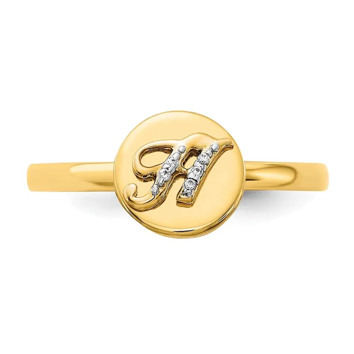 Rings Goldiacom 14K Yellow Gold Real Diamond Initial H Ring