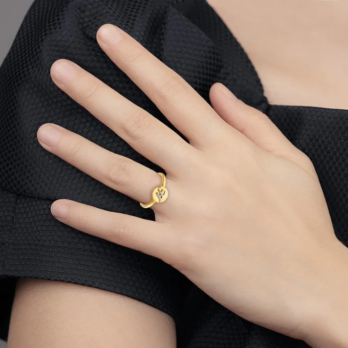 Rings Goldiacom 14K Yellow Gold Real Diamond Initial H Ring