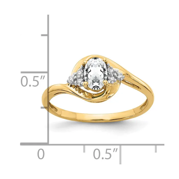 Rings Goldiacom 14K Yellow Gold White Topaz and Real Diamond Ring