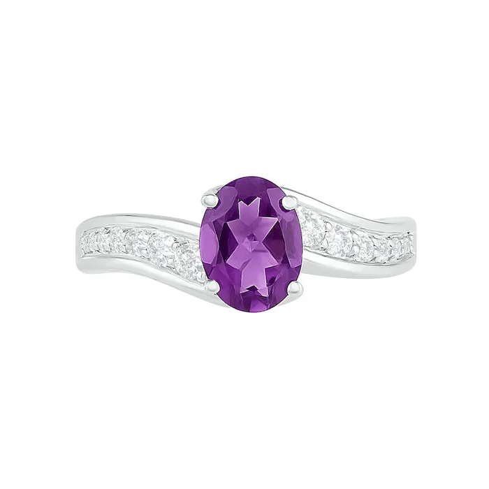 Rings Goldia Oval Amethyst and White LabCreated Sapphire Bypass Bridal Engagement Ring Set in Sterling Silver Rings Goldia Oval Amethyst and White LabCreated Sapphire Bypass Bridal Engagement Ring Set in Sterling Silver