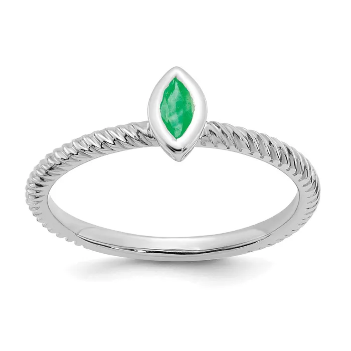 Rings Goldia Solid 14k White Gold Marquise Bezel Simulated Emerald Ring
