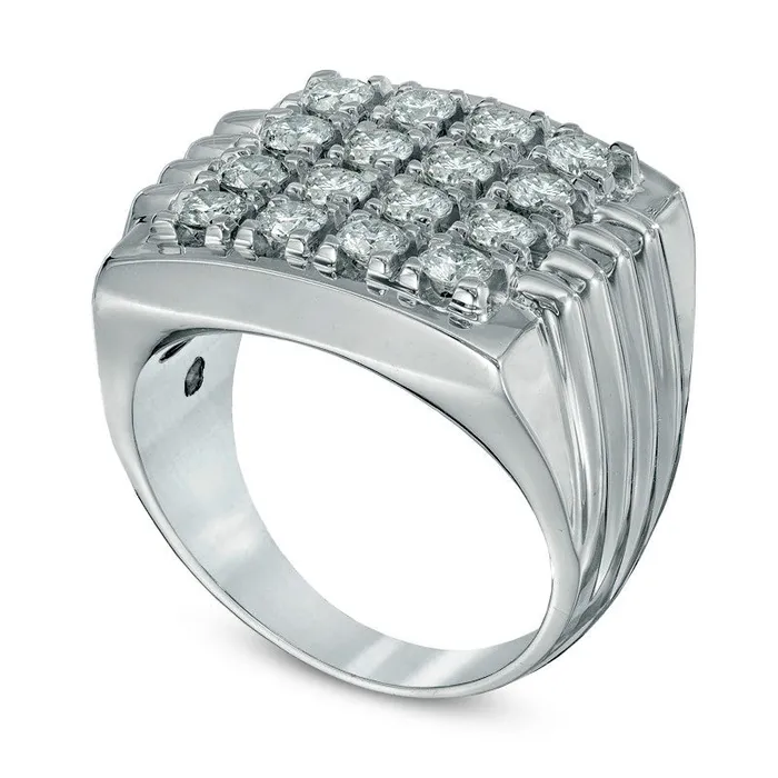 Rings Mens 188 CT TW Natural Diamond Square Top Cluster Ring in Solid 14K White Gold Goldia Rings Mens 188 CT TW Natural Diamond Square Top Cluster Ring in Solid 14K White Gold Goldia
