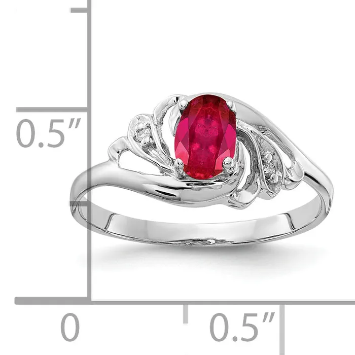 Rings Solid 14k White Gold 6x4mm Oval Simulated Ruby AAA CZ Ring Goldia